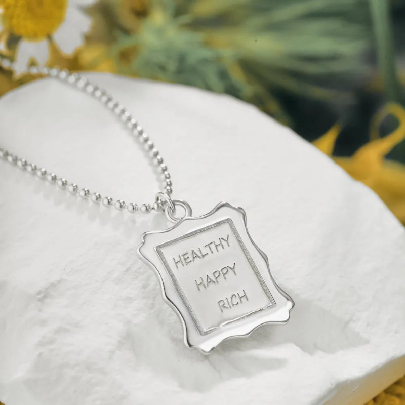 "Healthy Happy Rich" Engraved Necklace

