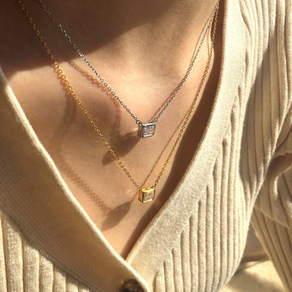 Dainty Sterling Silver Rectangular Gemstone Pendant

