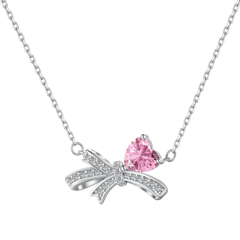 Dainty Sterling Silver Ribbon and Heart Pendant

