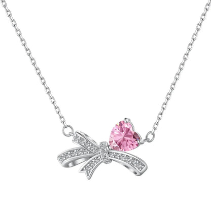 Dainty Sterling Silver Ribbon and Heart Pendant

