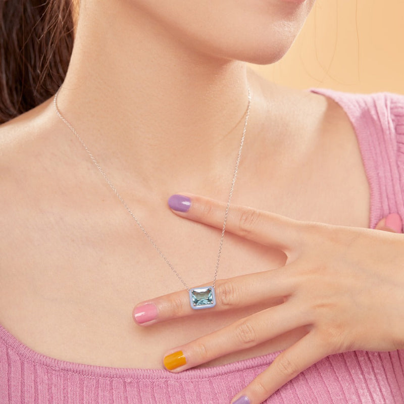 Mint Blue Frame Emerald Cut Necklace

