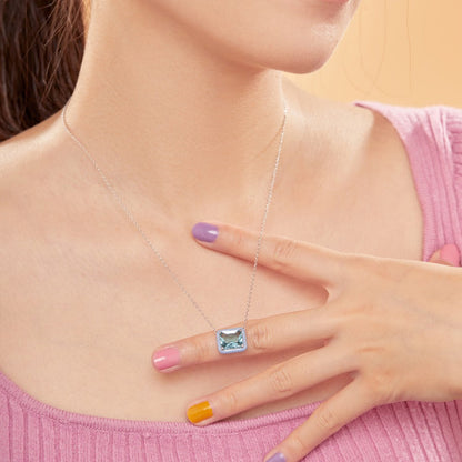 Mint Blue Frame Emerald Cut Necklace

