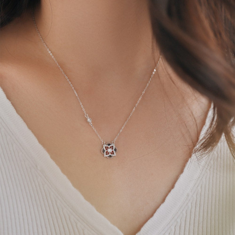 Dainty Sterling Silver Floral Pendant with CZ and Enamel

