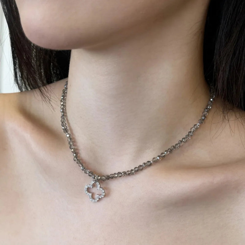 Icy Clover Beaded Necklace

