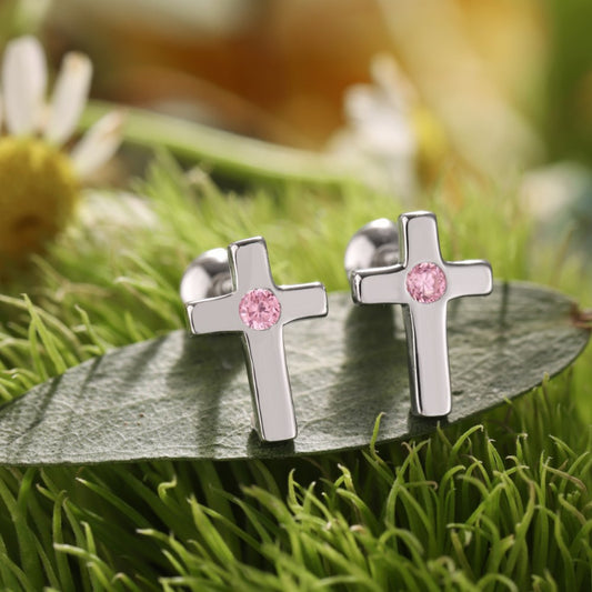Pink Zircon Cross Earrings

