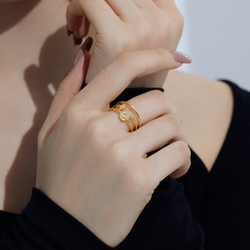 Pave Crystal Moon and Star Band Ring

