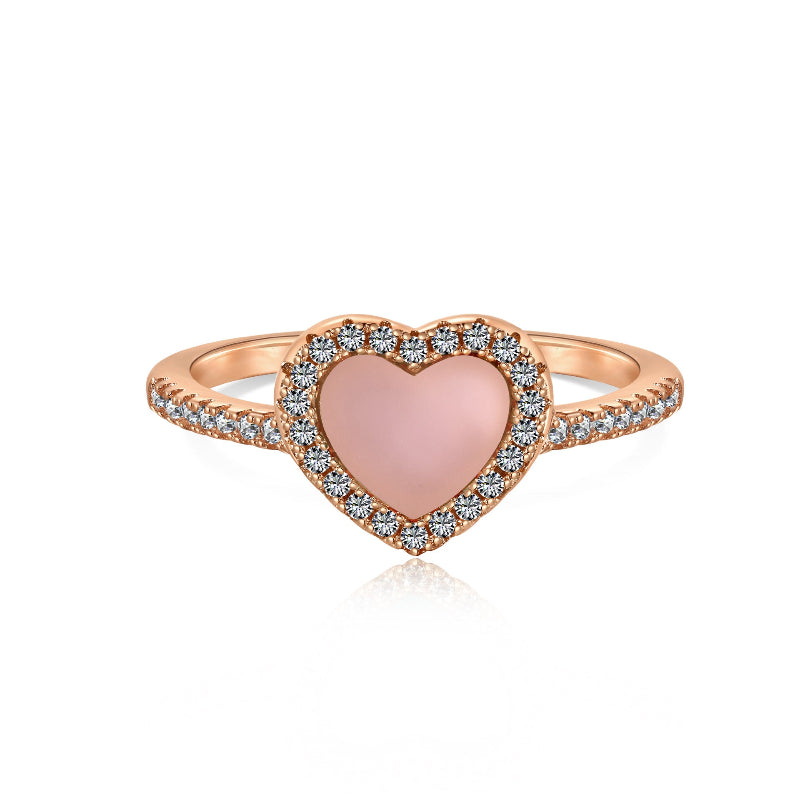 enamel pink connected heart ring
