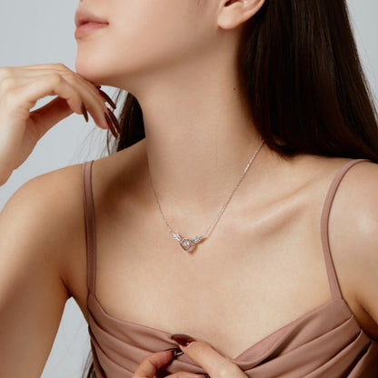 Whimsical Winged Heart with Dancing Zircon Necklace

