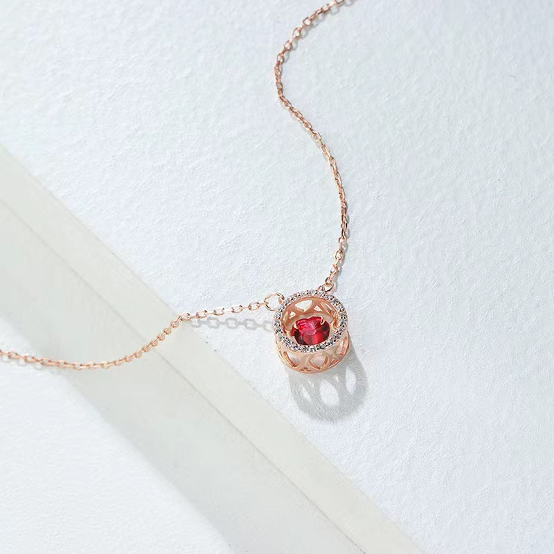inside circle red heart necklace