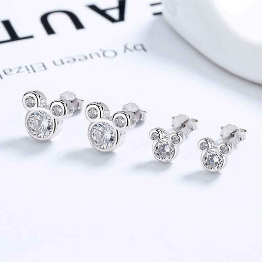 Silver Rhinestone Mickey Earrings