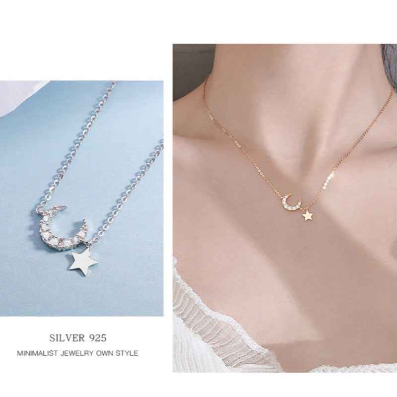 Sparkling Moon and Star Pendant Necklace