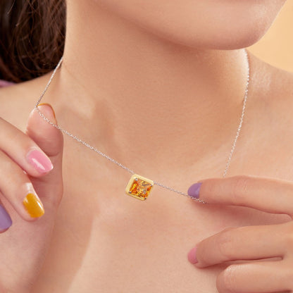 Emerald Cut Stone Pendant with Golden Halo

