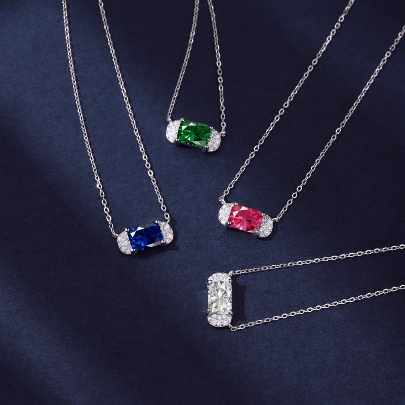 Gold Bezel Set Emerald Cut Blue Zirconia Necklace

