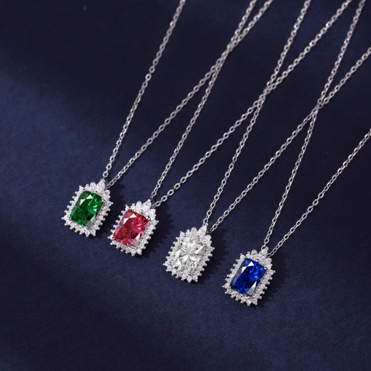 Dainty Sterling Silver Rectangular Blue Gemstone Pendant

