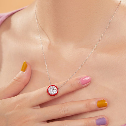 Silver Bezel Set Crystal with Vibrant Red Outline

