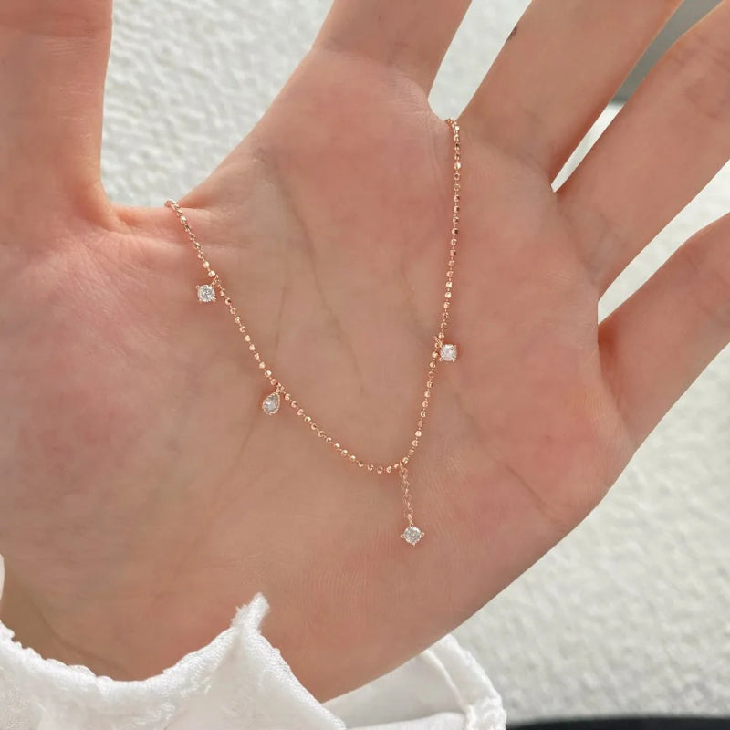 Golden Beaded and Stone Drop Necklace

