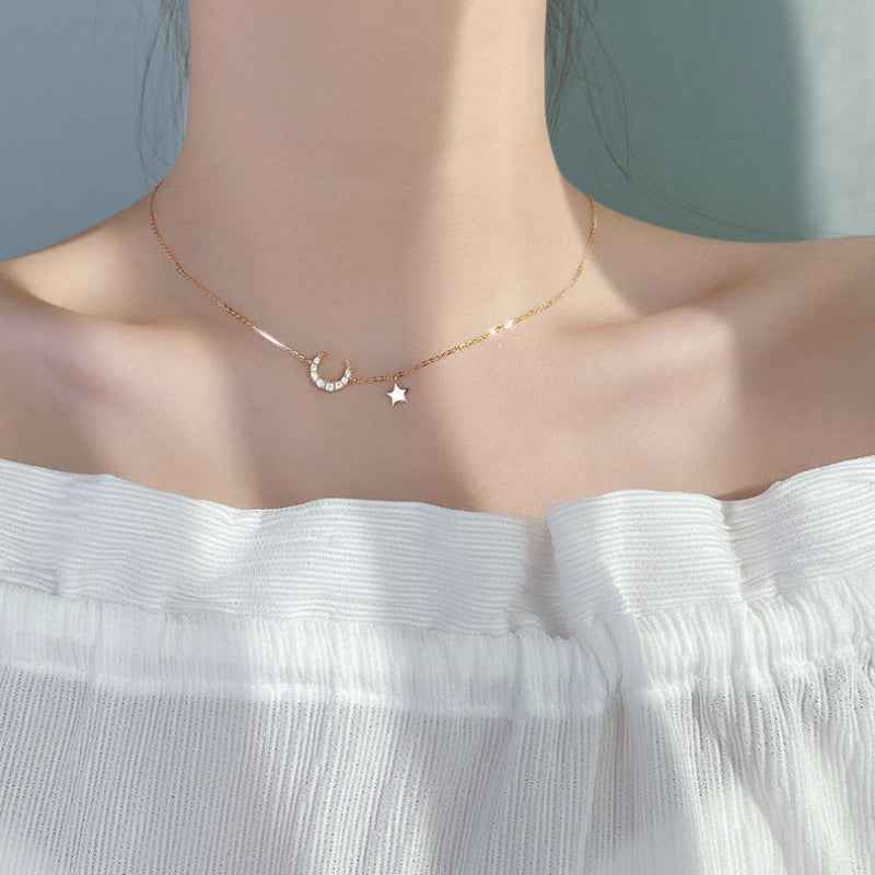 Sparkling Moon and Star Pendant Necklace