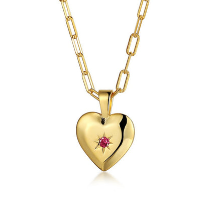 Romantic Puffy Heart Necklace with a Gem

