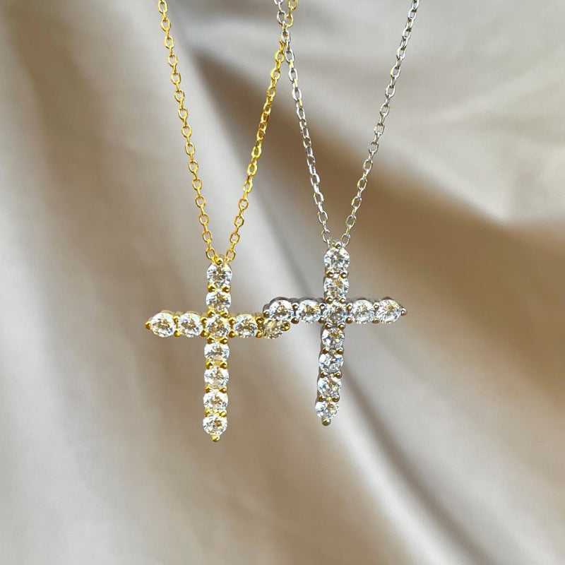 Heavily Embellished CZ Cross Necklace

