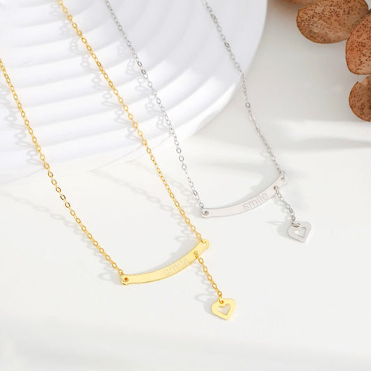 Silver Bar & Heart Dangle Necklace

