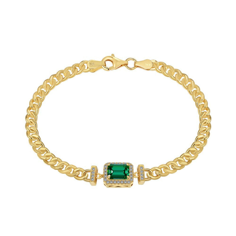 Glamorous Gold Link Chain with a Single Emerald

