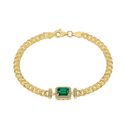 Glamorous Gold Link Chain with a Single Emerald

