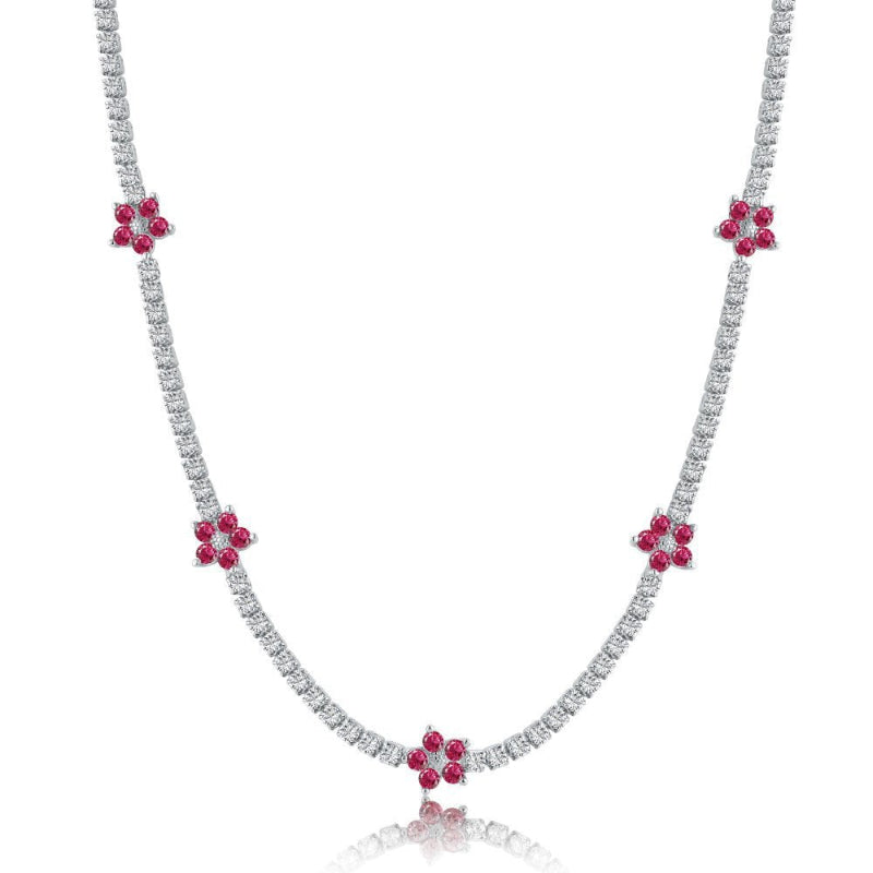 Timeless Floral Tennis Necklace with Green Zirconia

