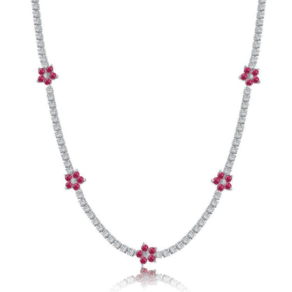 Timeless Floral Tennis Necklace with Green Zirconia


