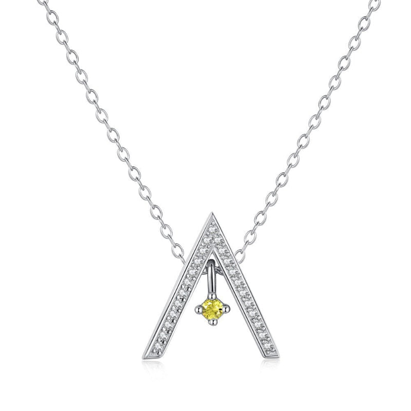 Artistic Gold "A" Shaped Necklace with Pave Diamonds and Various Gemstone Choices

