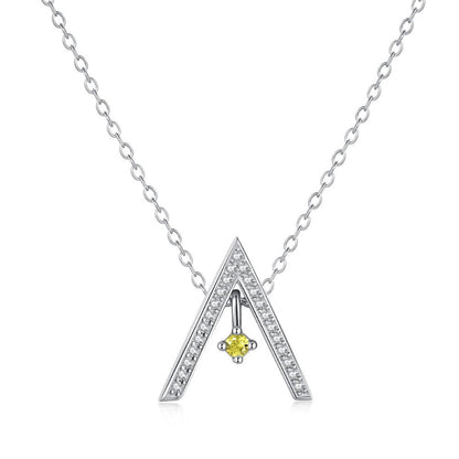 Artistic Gold "A" Shaped Necklace with Pave Diamonds and Various Gemstone Choices

