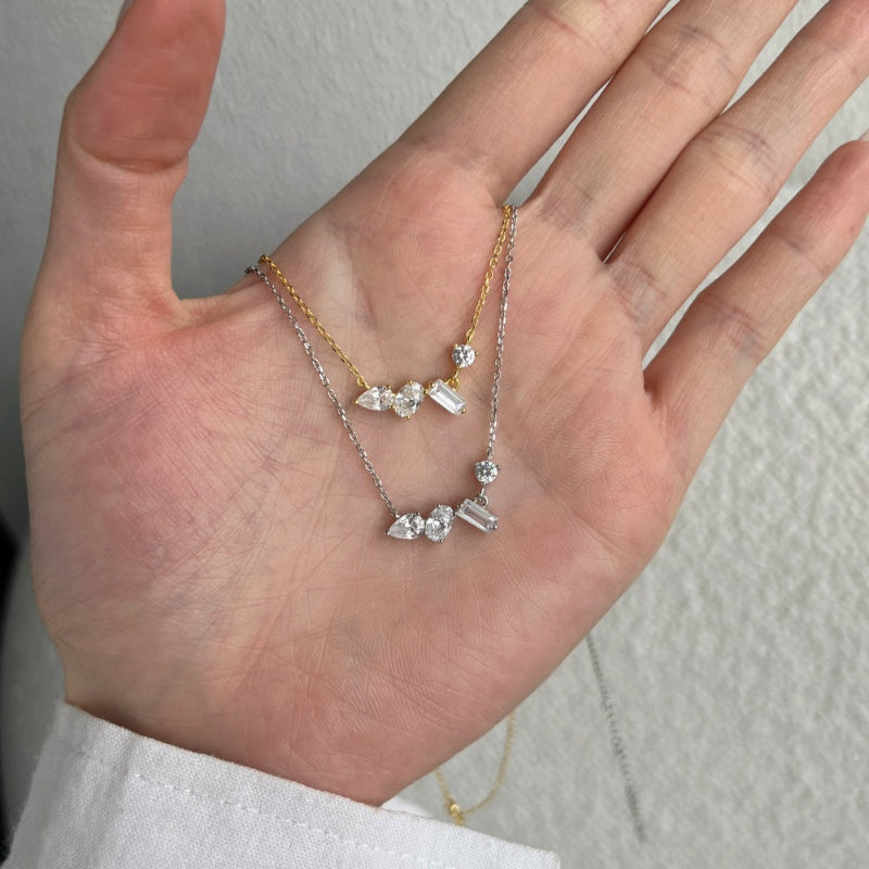Artistic Gold Modern Gem Bar Necklace

