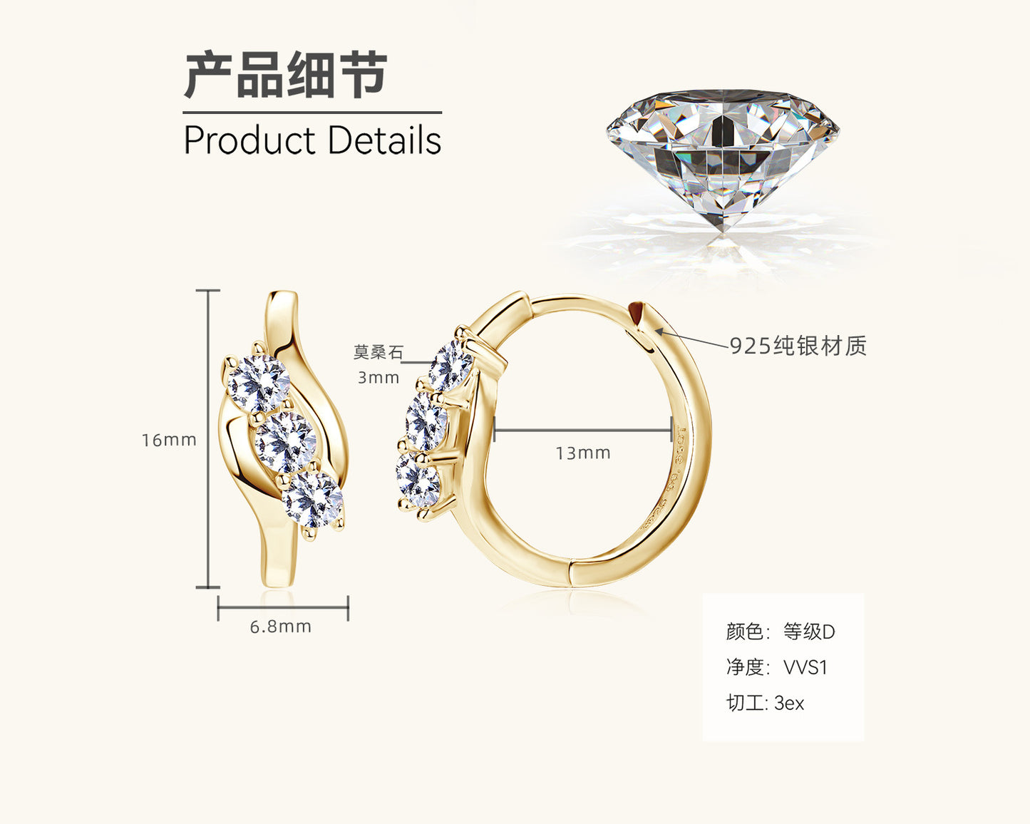 Glamorous Moissanite Everyday Gold Studs

