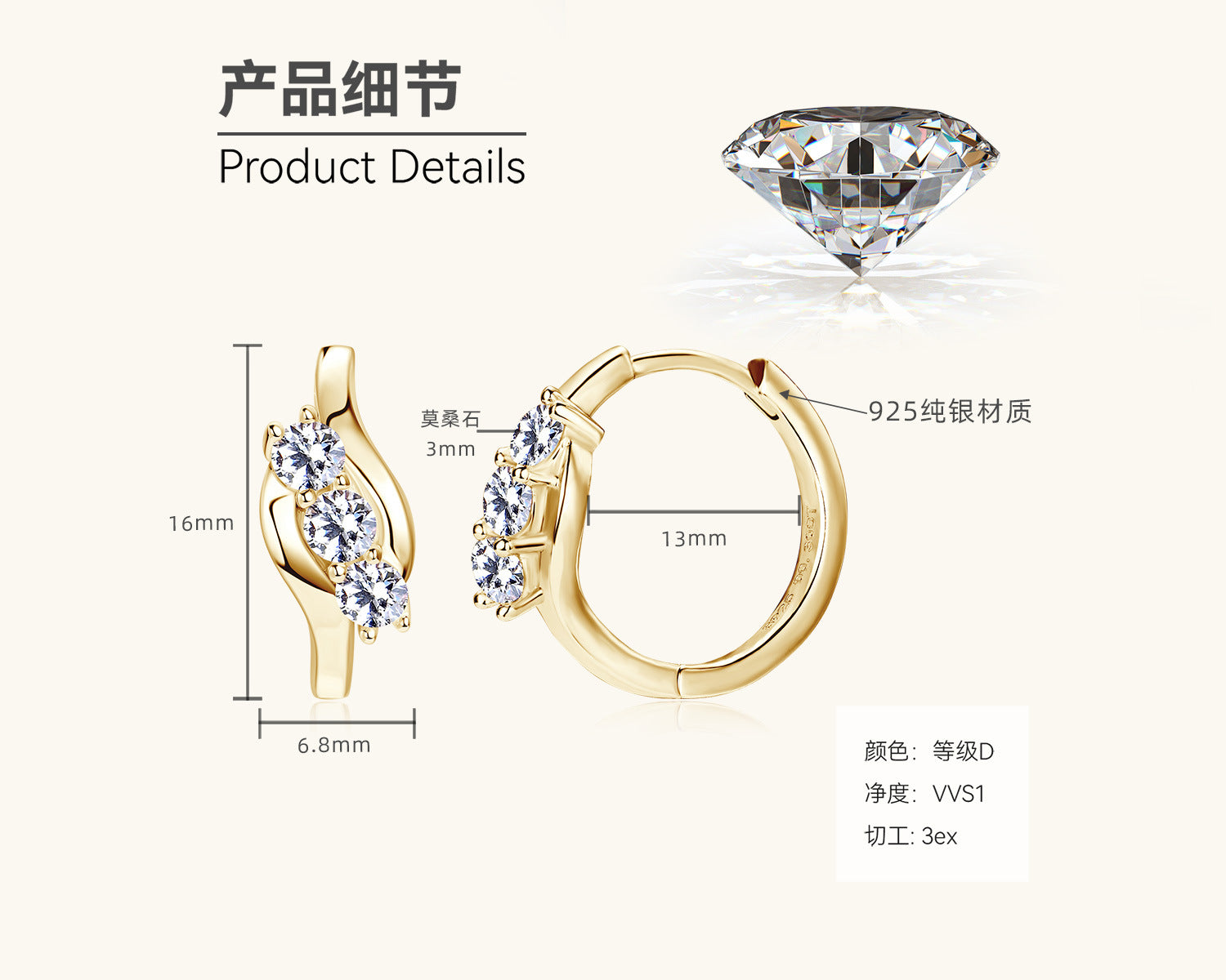 Glamorous Moissanite Everyday Gold Studs

