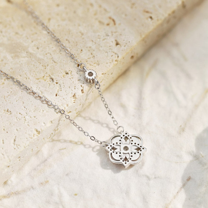 Artistic Silver Floral Shaped Necklace with Pave Diamonds and Enamel

