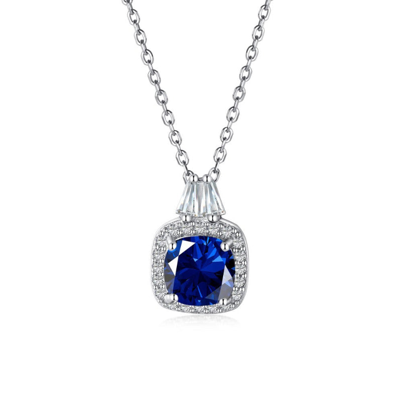 Artistic Silver Geometric Blue Stone Halo Necklace

