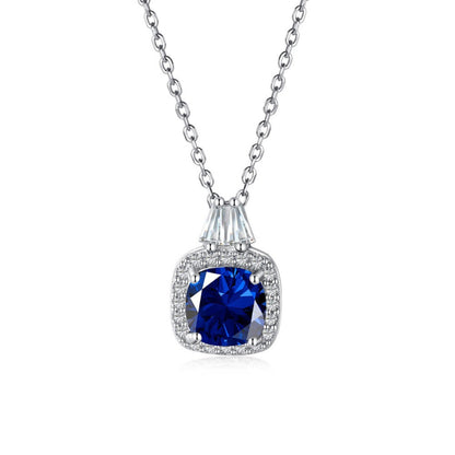 Artistic Silver Geometric Blue Stone Halo Necklace

