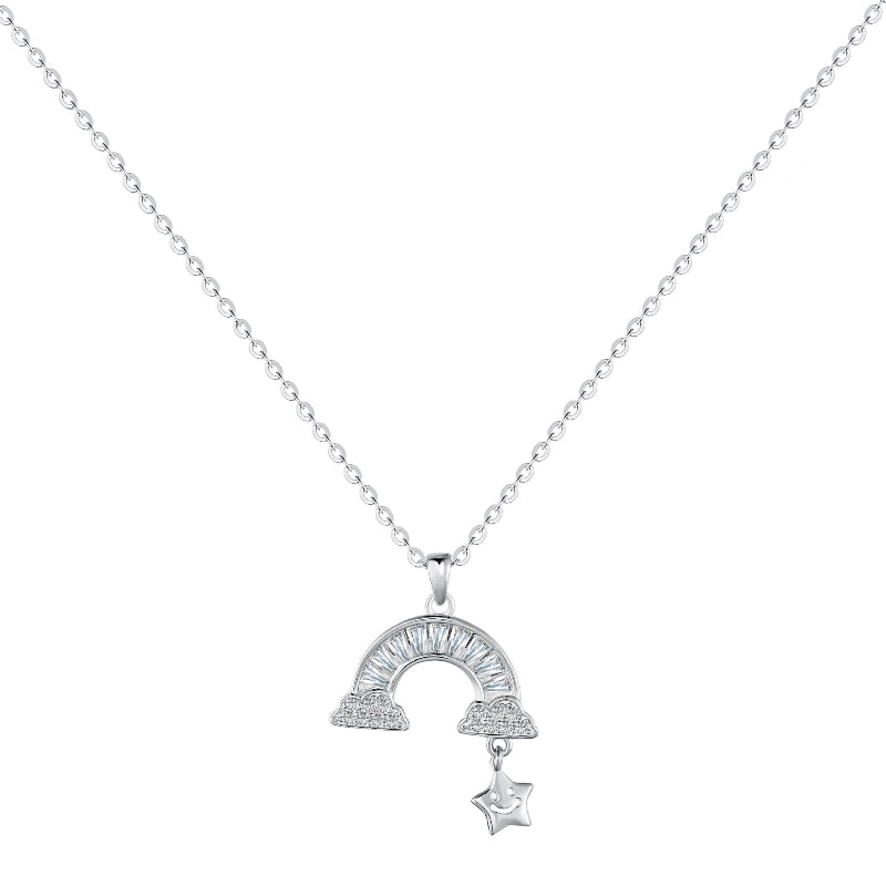 Artistic Silver Geometric Rainbow and Whimsical Star Necklace

