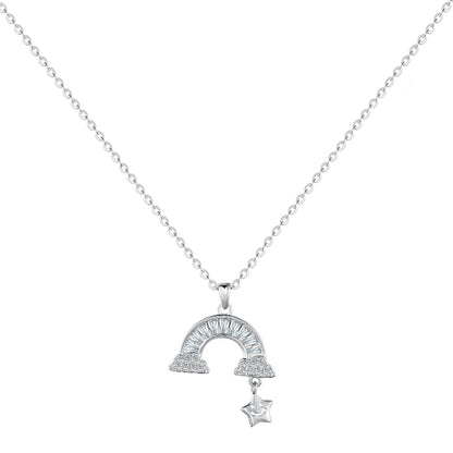 Artistic Silver Geometric Rainbow and Whimsical Star Necklace

