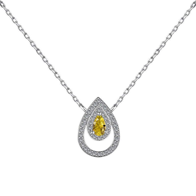 Artistic Silver Pear Shaped Necklace with Concentric Sparkle

