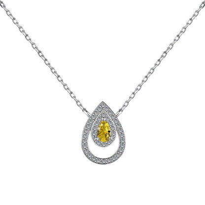 Artistic Silver Pear Shaped Necklace with Concentric Sparkle

