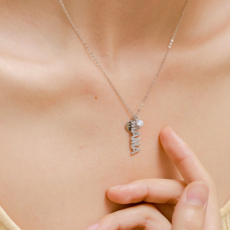 Zirconia Paved Mama Necklace

