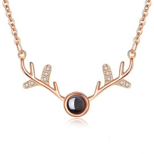 diamon antler  necklace projection pendant