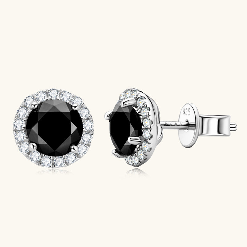 Elegant Black Moissanite Round Halo Earrings

