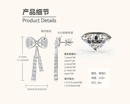 Dazzling Bowknot Drop Earrings with Moissanite & Zircon