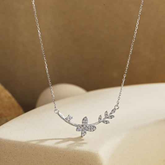 Silver Leaf & Butterfly Pendant

