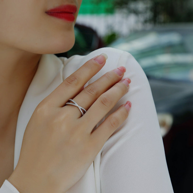 Pave Set X-Design Silver Ring


