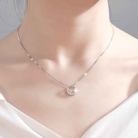 925 sterling silver Sparkling Circle Pendant Necklace