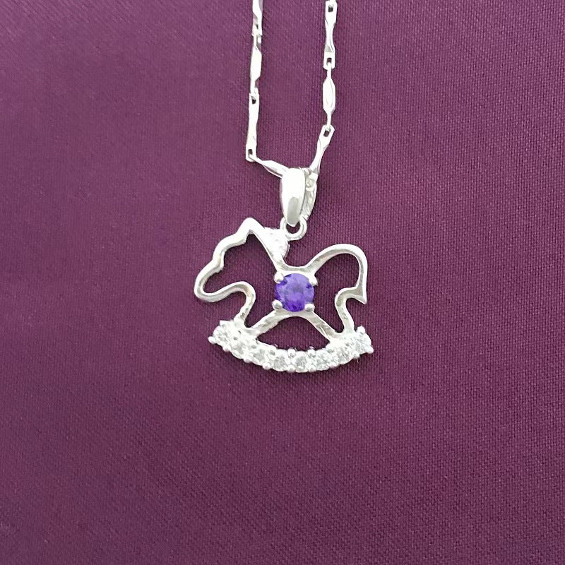 blue diamond horse necklace silver