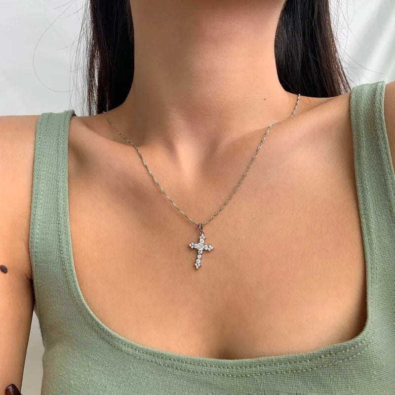 Modern Diamond Cross Necklace
