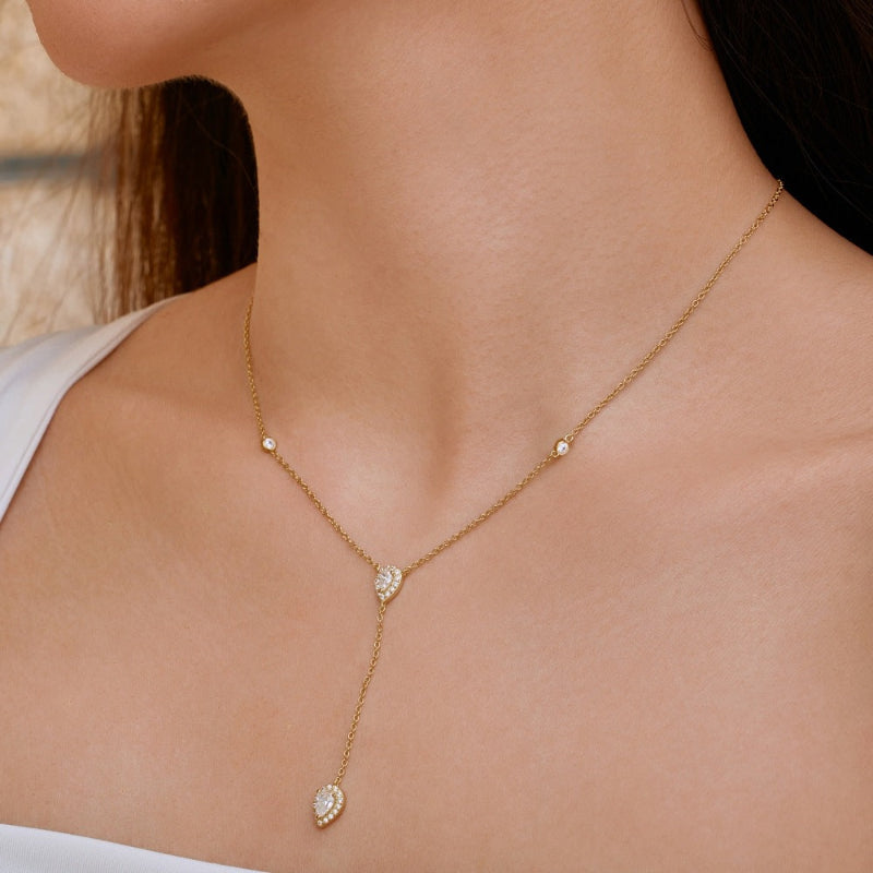 Minimalist Water Drop Y Necklace